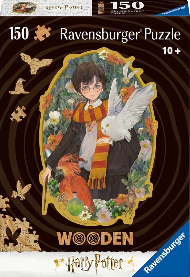 Ravensburger Wooden Puzzle 12001458 - Harry Potter - 150 Teile Kontur-Holzpuzzle mit stabilen, individuellen Puzzleteilen und 15 kleinen Holzfiguren = Whimsies, für Harry Potter Fans ab 10 Jahren