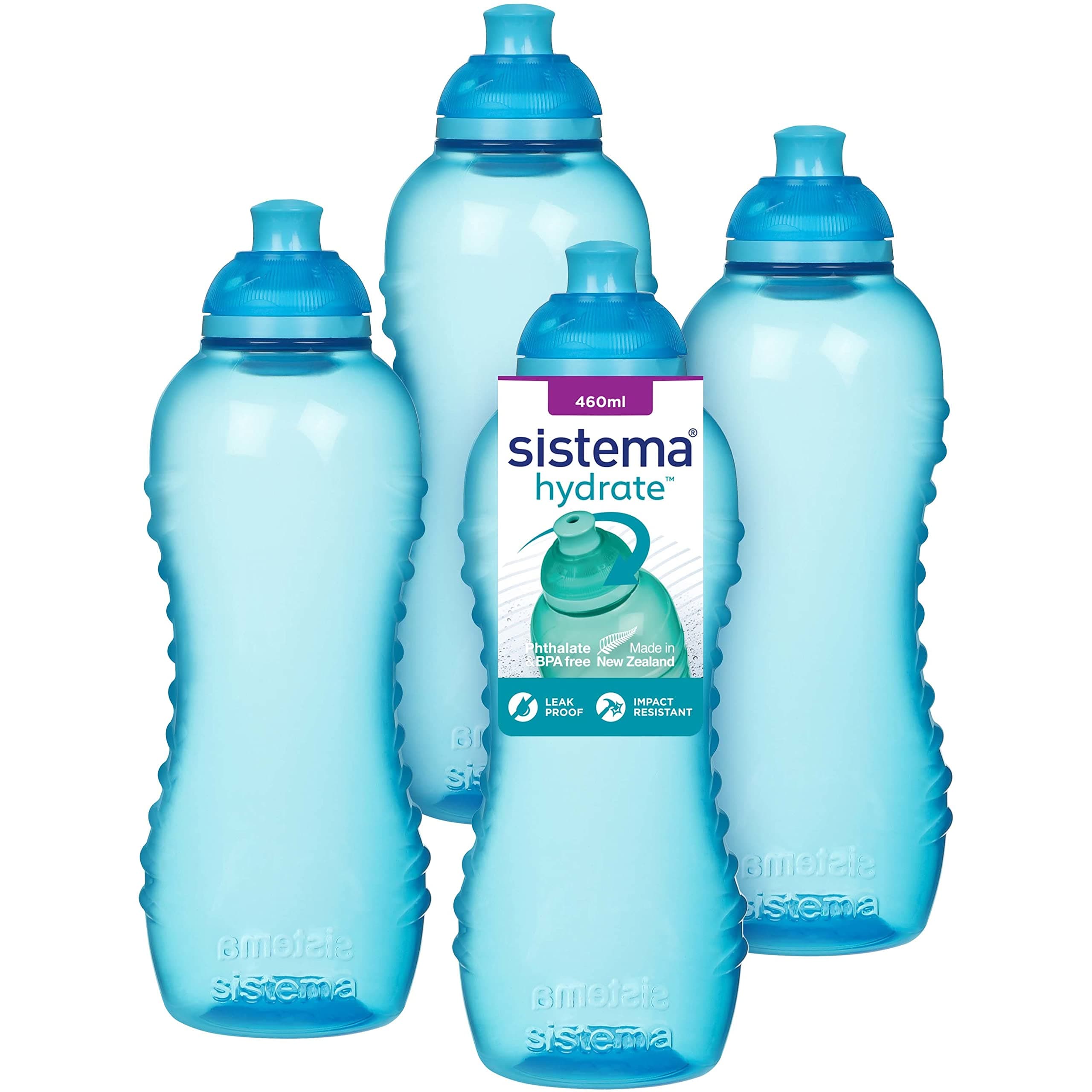 Sistema Twist 'n' Sip Squeeze Sports Wasserflasche | auslaufsichere Wasserflasche | 460 ml | BPA-frei | blau | 4 Stück 4 x 460 ml