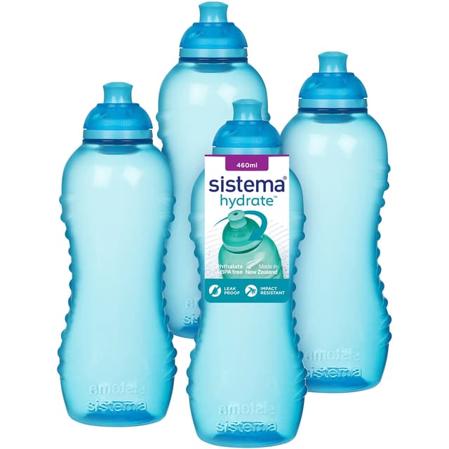Sistema Twist 'n' Sip Squeeze Sports Wasserflasche | auslaufsichere Wasserflasche | 460 ml | BPA-frei | blau | 4 Stück 4 x 460 ml