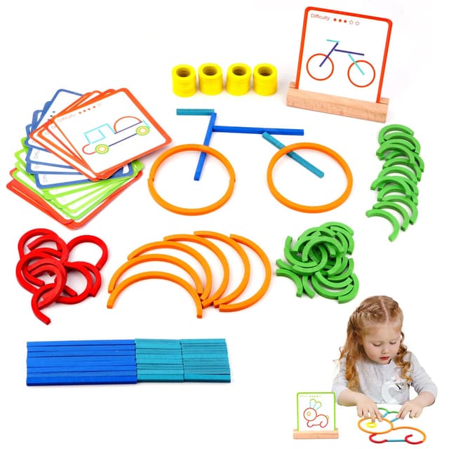 sacemontic Montessori Spielzeug ab 3 4 5 6 Jahre, 120pcs Tangram Kinder Puzzles,Hölzerne Muster Blöcke Set,Kinder Puzzle mit Holz klötzen,Lernspielzeug Geschenk für Jungen und Mädchen