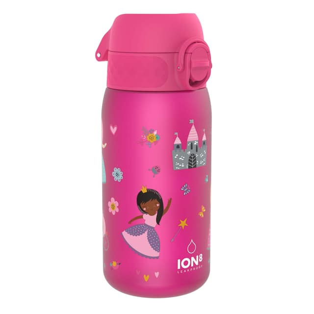 ion8 Kinder Trinkflasche, 350ml, Auslaufsicher, Einhandöffnung, Sichere Verriegelung, Spülmaschinenfest, BPA-frei, Tragegriff, Klappdeckel, Leicht zu Reinigen, Klimaneutral, Prinzessin