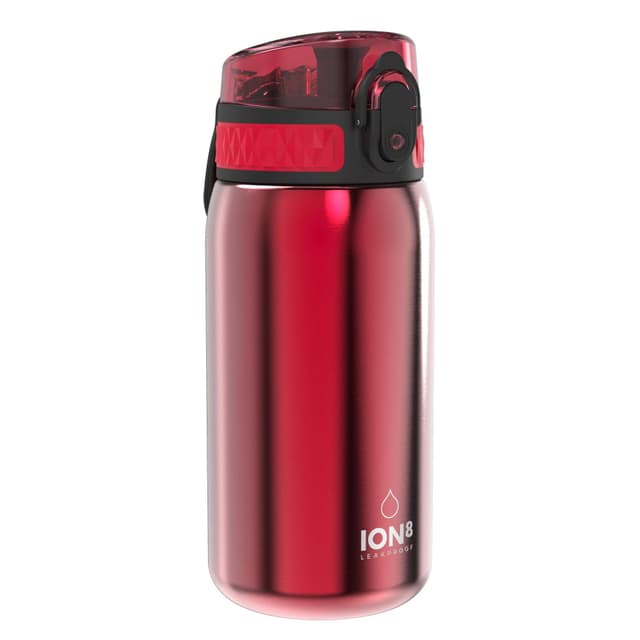 ion8 Kinder Trinkflasche, Edelstahl Leicht 400ml, Nicht Isoliert, Auslaufsicher, Einhandöffnung, Sichere Verriegelung, Spülmaschinenfest, Klappdeckel, Tragegriff, Leicht zu Reinigen