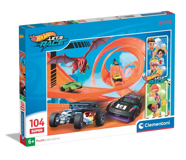 Clementoni Supercolor Hotwheels Puzzle 104 Teile - Auto Puzzle für Kinder ab 6 Jahren - Geschicklichkeitsspiel für Kinder - Hergestellt in Italien 25776
