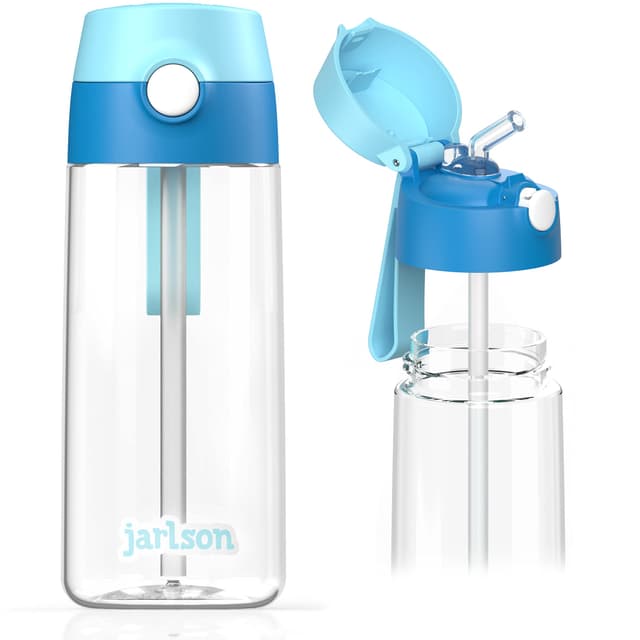 Jarlson® Trinkflasche Kinder EMI - TÜV geprüft - Wasserflasche 500ml - BPA frei - auslaufsicher - Kinderflasche mit Strohhalm - Tritan Flasche für Schule, Kindergarten, Fahrrad (Blau)
