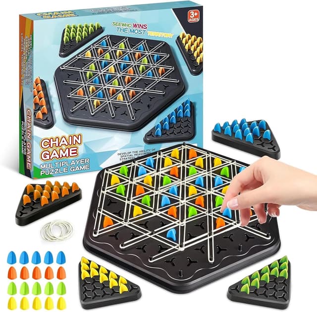 ROMANVIC Triggle Spiel,Triggle Gummibänder Brettspiele,Urlaubs- oder Geburtstagsgeschenk Game für Erwachsene Jungen und Mädchen ab 9 Jahren, Chain Triangle Orbito interaktive Brettspiele