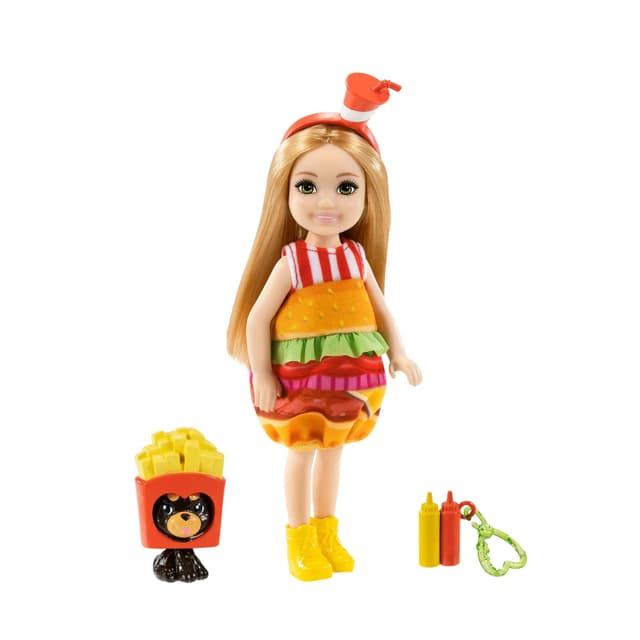 Mattel - Barbie Club Chelsea, Burger Dress-Up Costume Doll with Pet