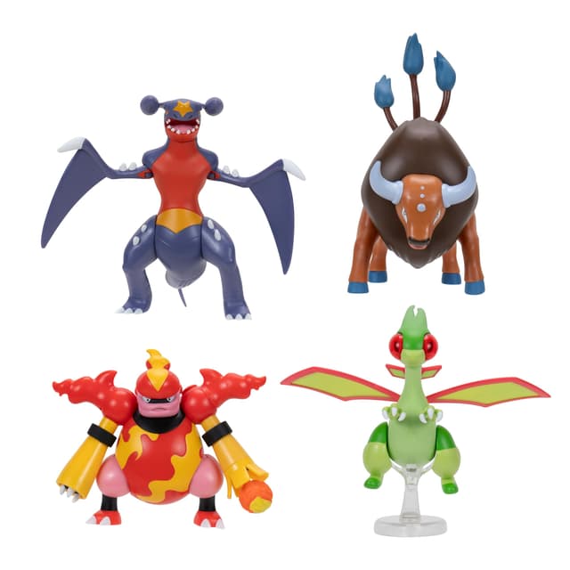 Pokémon PKW4404 - Battle Feature Figure 4er Pack - Knakrack, Magbrant, Tauros, Libelldra, offizielle bewegliche Figuren, je 11,5 cm