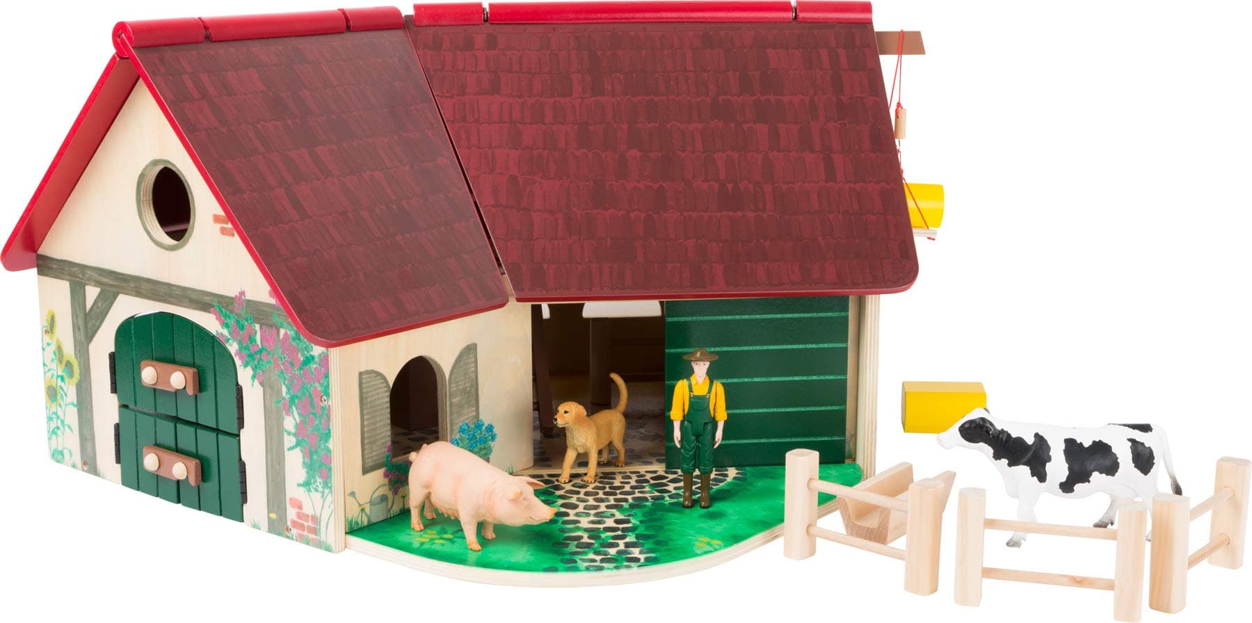 small food Woodfriends Bauernhof mit Zubehör aus Holz, mit aufklappbarem Dach und Tierfiguren, ab 3 Jahren, 11005 Bauernhof FSC