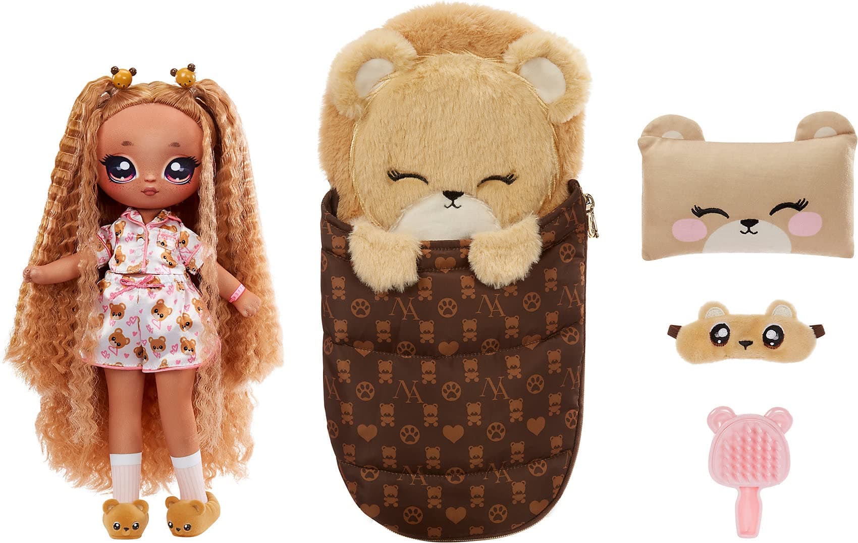 Na! Na! Na! SurpriseTeens Modepuppe - Pyjamaparty - LARA VONN - Von Teddybären inspirierte, weiche Plüschpuppe mit braunen Haaren - 27 cm groß - Zum Sammeln - Tolles Geschenk für Kinder ab 5 Jahren