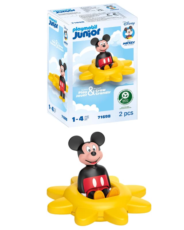 PLAYMOBIL JUNIOR | Disney | Micky Maus' Drehsonne | mit Rasselfunktion | nachhaltiges Spielzeug aus biobasierten Kunststoffen | für Kinder ab 1 Jahr | 71698