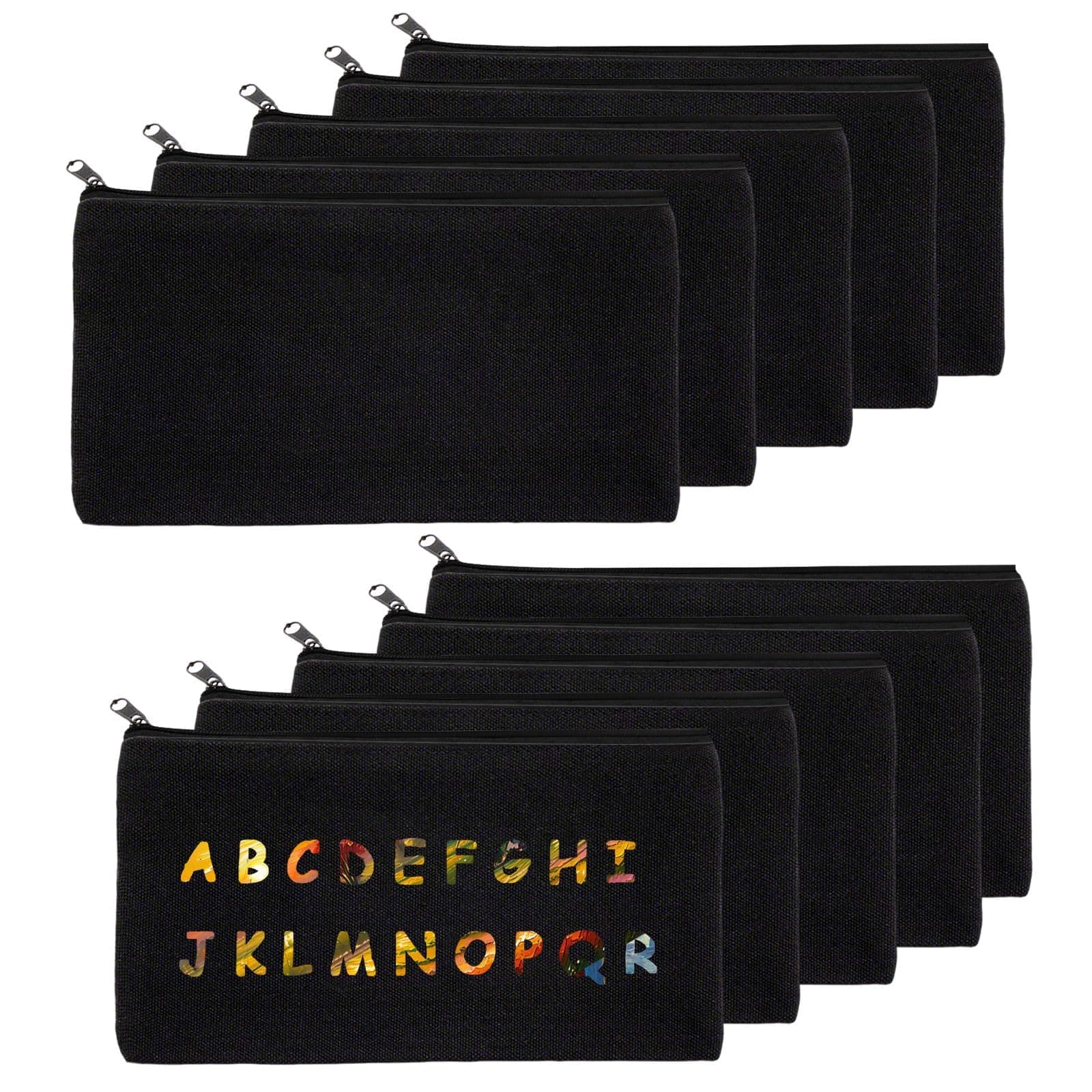 pangutheos 10 Stück Federmäppchen zum Bemalen, Kleine Stoffbeutel mit Reißverschluss, DIY Kosmetiktasche zum Bemalen für Reisen, Verwendet für Malerei, Reise, Handgefertigt (Schwarz)