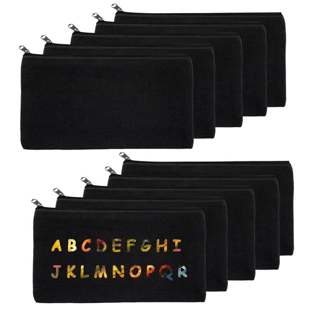 pangutheos 10 Stück Federmäppchen zum Bemalen, Kleine Stoffbeutel mit Reißverschluss, DIY Kosmetiktasche zum Bemalen für Reisen, Verwendet für Malerei, Reise, Handgefertigt (Schwarz)