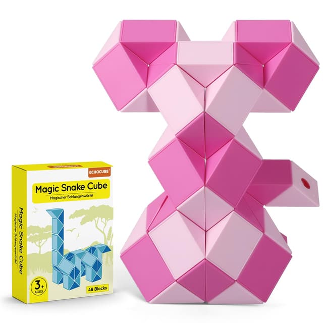 ECHOCUBE Magischer Schlangenwürfel, 48 Blöcke Magische Schlange Lineal Twist Puzzle Party Geschenke, pädagogische kreative Schlange Fidget Spielzeug für Kinder/Erwachsene (Pink) 48 Blöcke Rosa