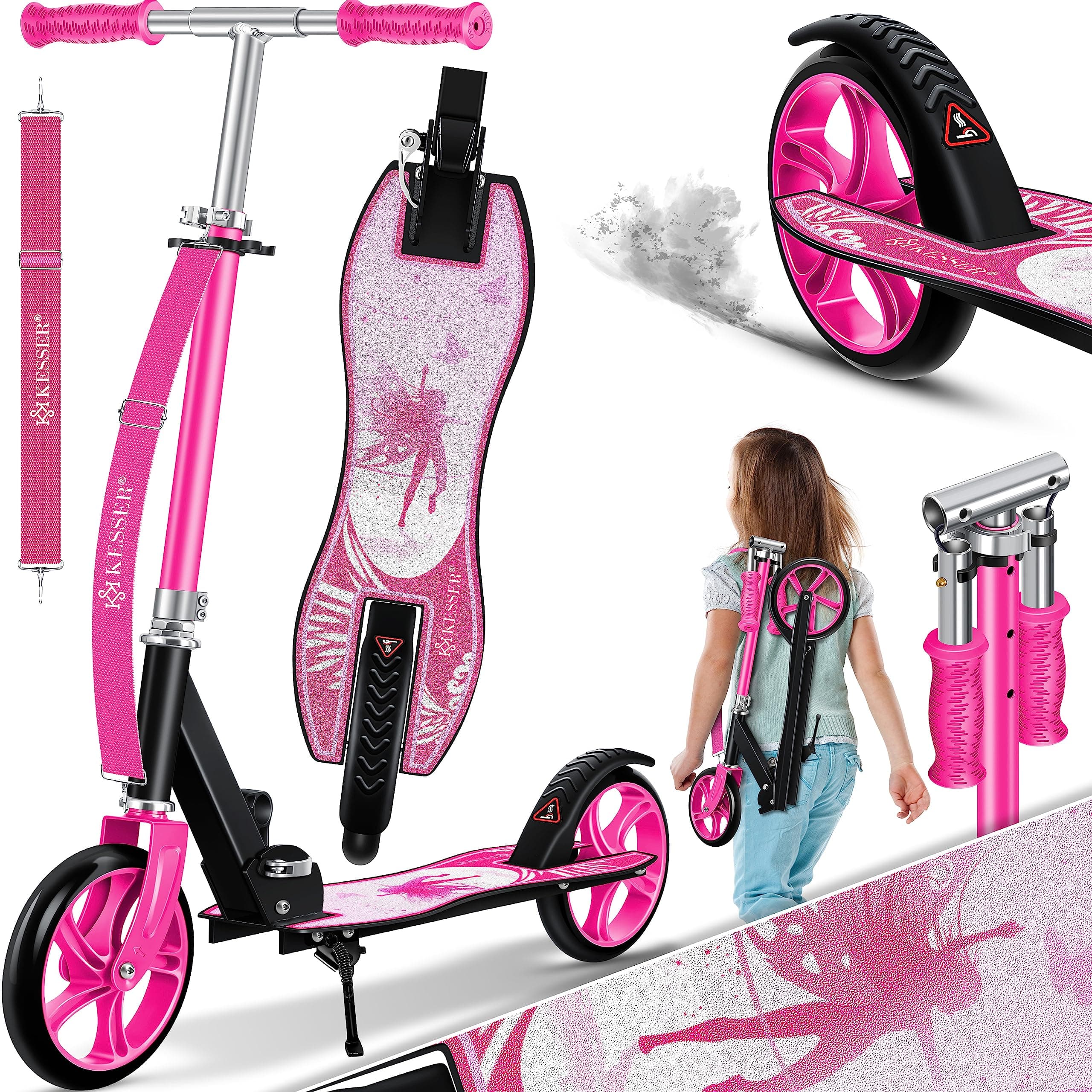 KESSER® Scooter Roller Kinderroller Cityroller Tretroller Kickroller klappbar höhenverstellbar, Kickscooter bis 100kg, Hinterradbremse, rutschfeste Trittfläche, bis 190cm Körpergröße, inkl. Tragegurt