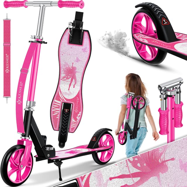 KESSER® Scooter Roller Kinderroller Cityroller Tretroller Kickroller klappbar höhenverstellbar, Kickscooter bis 100kg, Hinterradbremse, rutschfeste Trittfläche, bis 190cm Körpergröße, inkl. Tragegurt