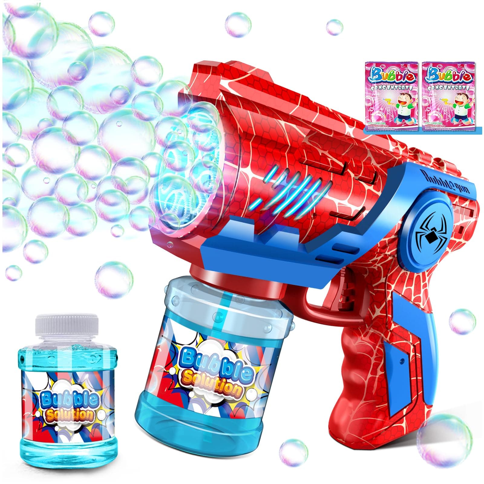 Seifenblasenpistole Seifenblasenmaschine Kinder Seifenblasen Machine: Bubble Gun LED Licht Kids Seifenblasen Elektrisch 90 ML Tank Automatische Bubble Maker Pistole Party/Hochzeit/Outdoor Spielzeug Blau/Rot