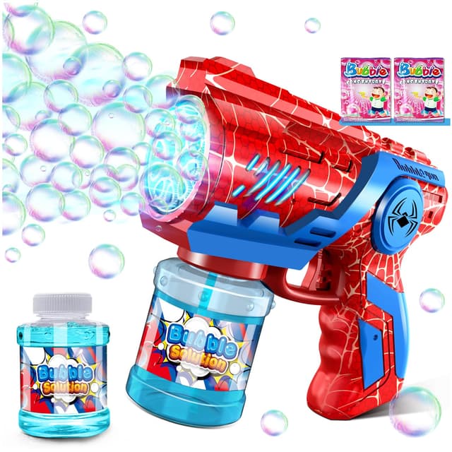 Seifenblasenpistole Seifenblasenmaschine Kinder Seifenblasen Machine: Bubble Gun LED Licht Kids Seifenblasen Elektrisch 90 ML Tank Automatische Bubble Maker Pistole Party/Hochzeit/Outdoor Spielzeug Blau/Rot