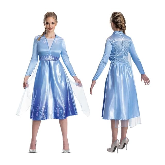 Disguise Disney Frozen Elsa Adult Dress Up, Official Disney Frozen License Elsa Fancy Dress for Women, Blue Long Sleeve Dress Inspired by The Queen of Arandelle, in Size 16-18, 8-10, 4-6