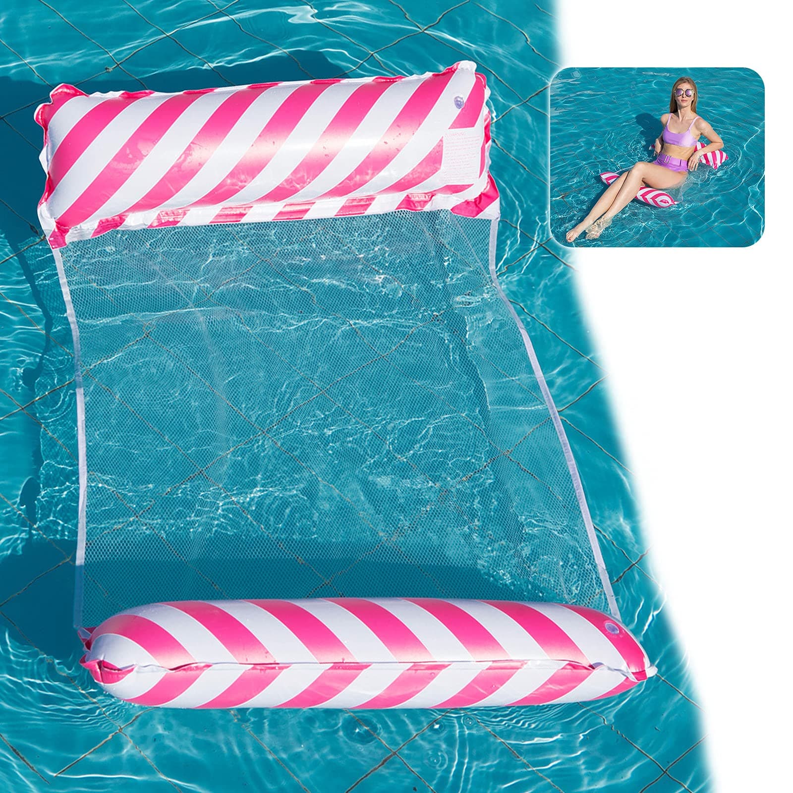 Yisscen Wasser Hängematte,Aufblasbares Schwimmbett 4-in-1Loungesessel Pool,Aufblasbare Hängematte,Pool Float Hängematte Inflatable Swimming Bed,für Kinder Erwachsene Party Schwimmbad Strand Rot