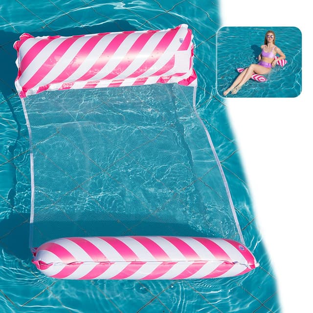 Yisscen Wasser Hängematte,Aufblasbares Schwimmbett 4-in-1Loungesessel Pool,Aufblasbare Hängematte,Pool Float Hängematte Inflatable Swimming Bed,für Kinder Erwachsene Party Schwimmbad Strand Rot
