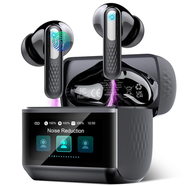 ZYHKON Bluetooth Kopfhörer mit Touchscreen, In Ear Kopfhörer Kabellos Bluetooth 5.4 mit ANC/ENC Mic mit Geräuschunterdrückung, 48H HiFi Stereo Ohrhörer mit 5 EQ-Modi, IP7 Wasserdicht, USB-C, Schwarz