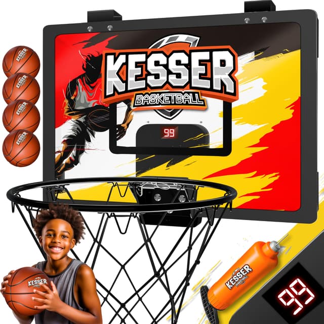 KESSER® Mini-Basketballkorb fürs Zimmer & Büro | Tür-Basketballkorb Indoor & Outdoor | Basketball-Board für Kinder-Zimmer & Wandmontage | Basketballbrett inkl. Ballnetz Pumpe & Ball