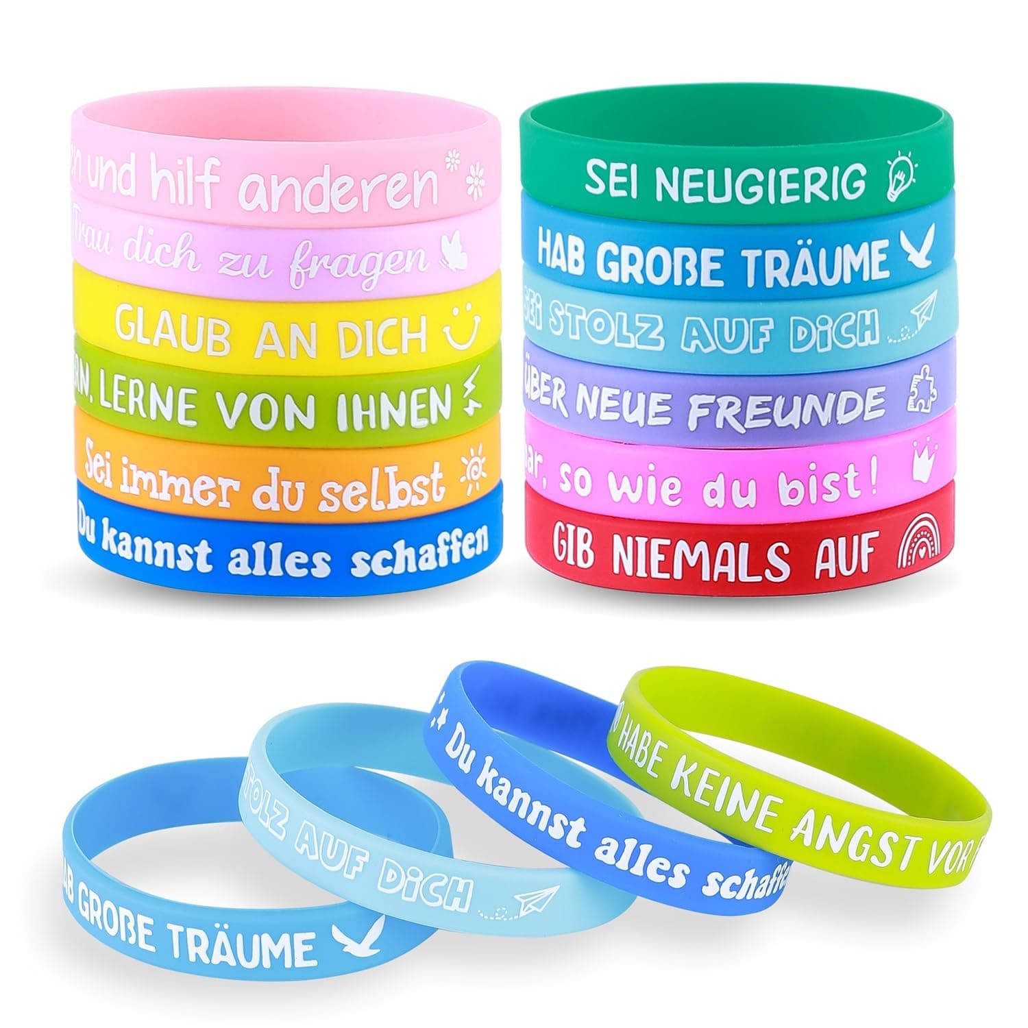 HOKYYCC 24 Stück Deutschland Motivationsarmbänder Kinder, 18cm Silikon Armband Kinder, kleine geschenke für kinder, Abschiedsgeschenk Schüler Grundschule