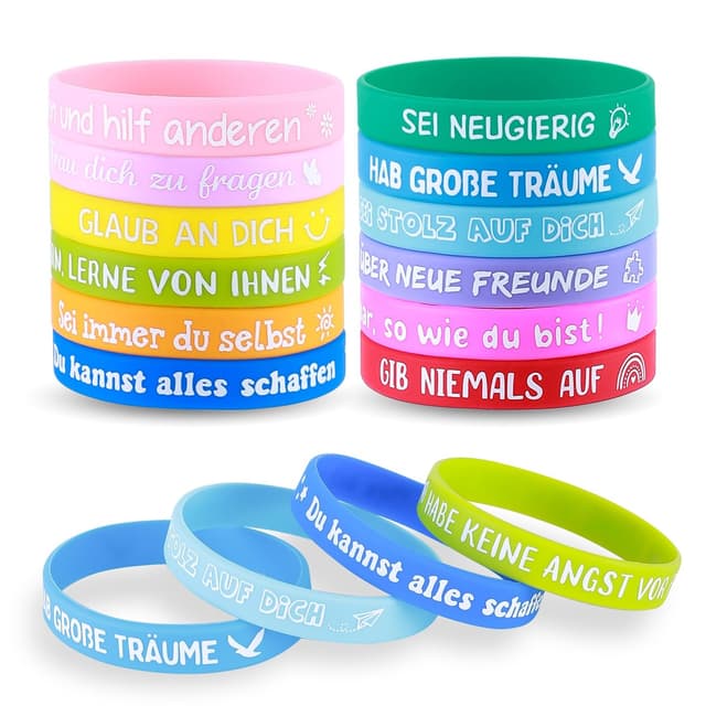 HOKYYCC 24 Stück Deutschland Motivationsarmbänder Kinder, 18cm Silikon Armband Kinder, kleine geschenke für kinder, Abschiedsgeschenk Schüler Grundschule