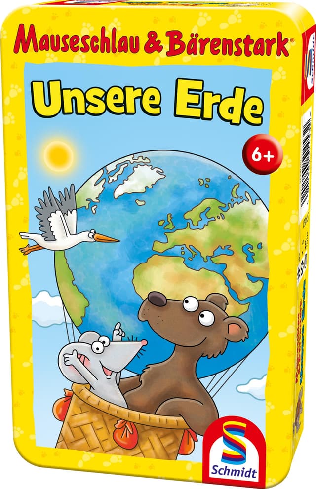 Schmidt Spiele 51453 Mauseschlau & Bärenstark, Unsere Erde, Reisespiel in der Metalldose