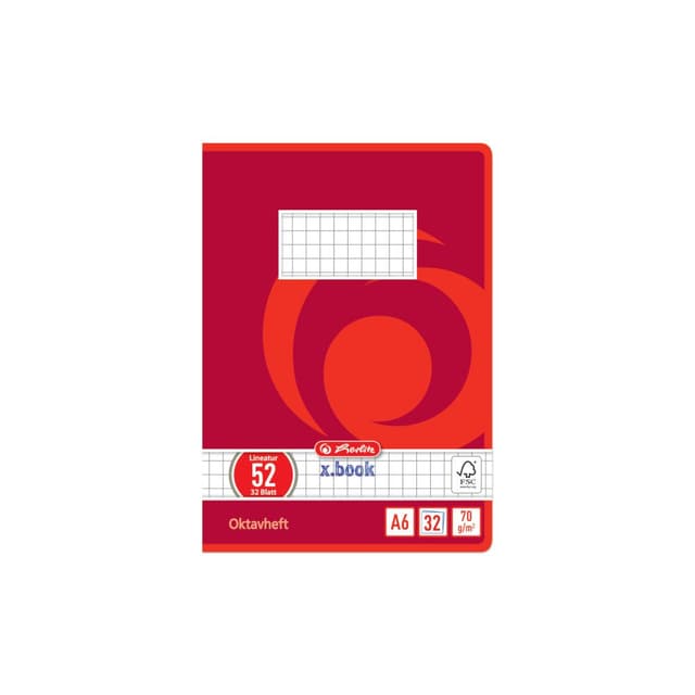 Herlitz Oktavheft x.book, A6, kariert, Lineatur 52, 32 Blatt, 10 Stück rot, kariert