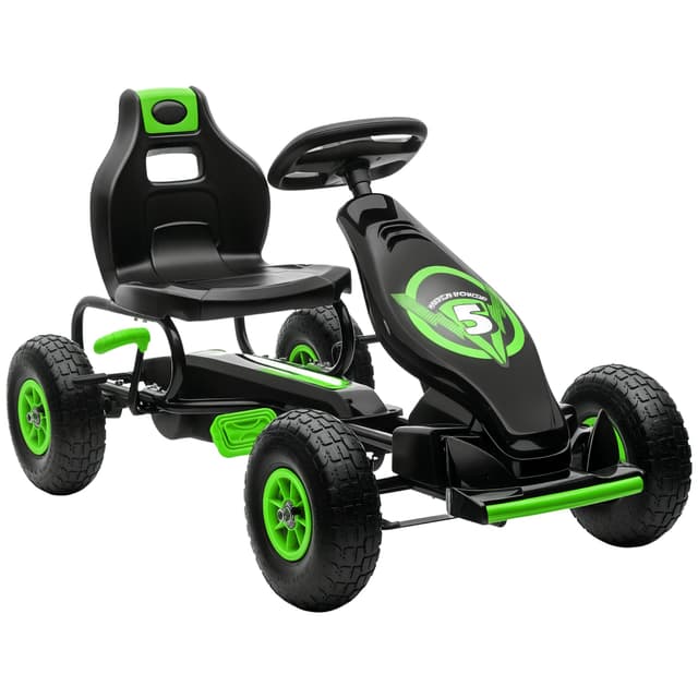 HOMCOM Gokart, Kinderfahrzeug mit 3-stufigen verstellbarem Sitz, Tretfahrzeug mit Gummireifen, Pedal und Handbremse, Kettcar für 5-12 Jahre Kinder bis 50 kg, Outdoor, Grün Grün+schwarz