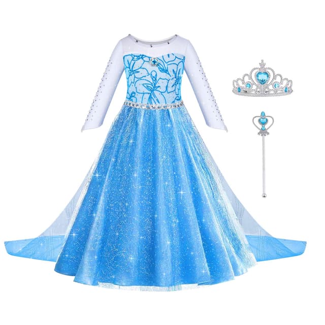 ACWOO ELSA Kostüm Mädchen, ELSA Kinder Prinzessin Kleid für Halloween Weihnachten Verkleidung Karneval