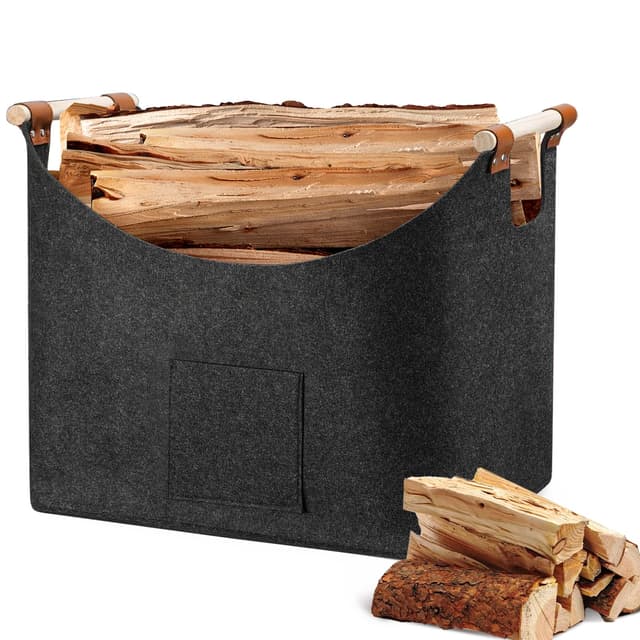 Holzkorb für Kaminholz XL Kaminholzkorb Faltbarer Brennholzkorb mit Verstärktem Griff Filztasche Filzkorb Korb für Kaminholz Können zur Aufbewahrung von Zeitungen Spielzeug Kaminzubehör XL Dunkelgrau