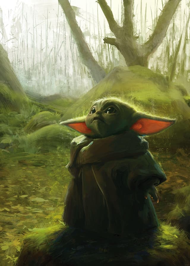 Komar Star Wars Vlies Fototapete - Mandalorian Grogu Acrylic - Größe: 200 x 280 cm (Breite x Höhe) - Baby Yoda, Kindertapete, Kinderzimmer, Tapete - IADX4-018