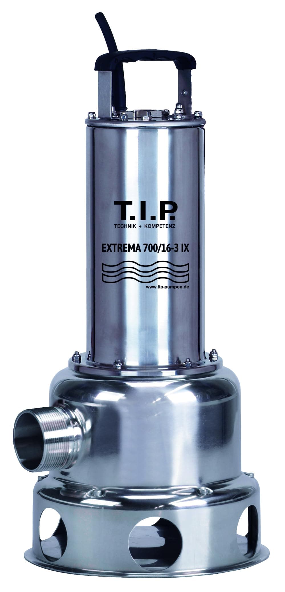 T.I.P. Profi Schmutzwasser Tauchpumpe 400V - Baupumpe Edelstahl (42.000l/h Fördermenge, 16m Förderhöhe, 1,6bar Druck, 50mm Korngröße, Waschlauge geeignet Flüssigkeit bis 95°C)Extrema 700/16-3 IX,30275 Fördermenge 42.000 l/h ohne Bundle