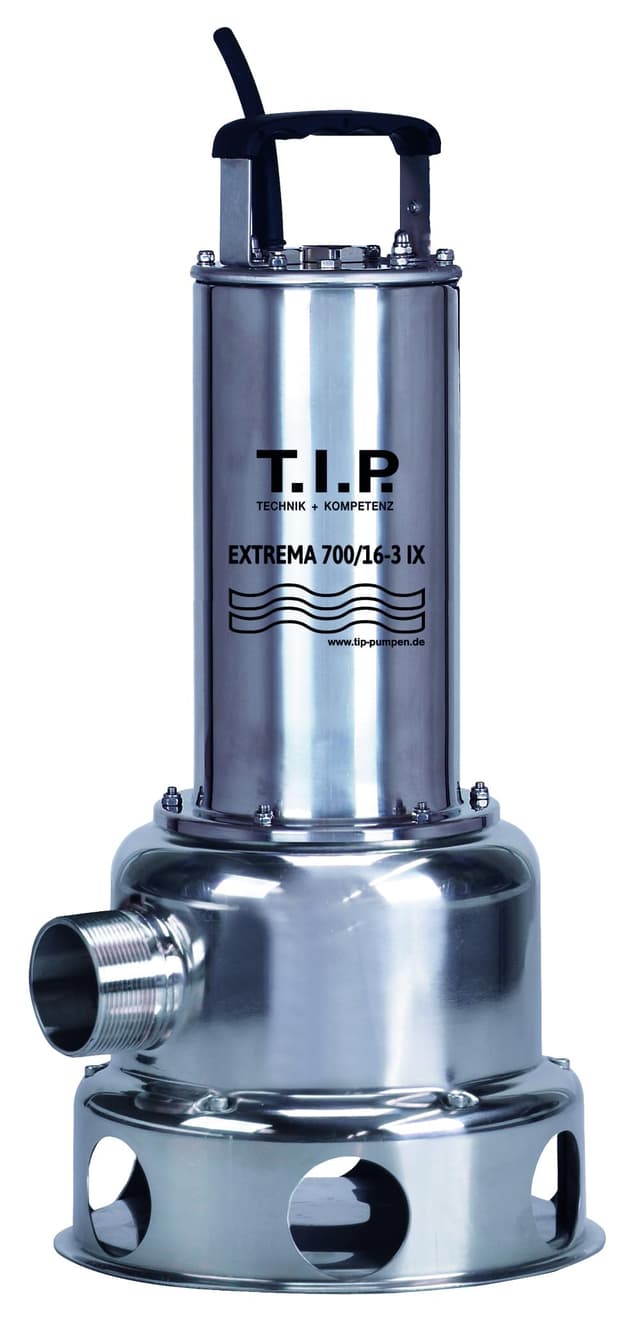 T.I.P. Profi Schmutzwasser Tauchpumpe 400V - Baupumpe Edelstahl (42.000l/h Fördermenge, 16m Förderhöhe, 1,6bar Druck, 50mm Korngröße, Waschlauge geeignet Flüssigkeit bis 95°C)Extrema 700/16-3 IX,30275 Fördermenge 42.000 l/h ohne Bundle
