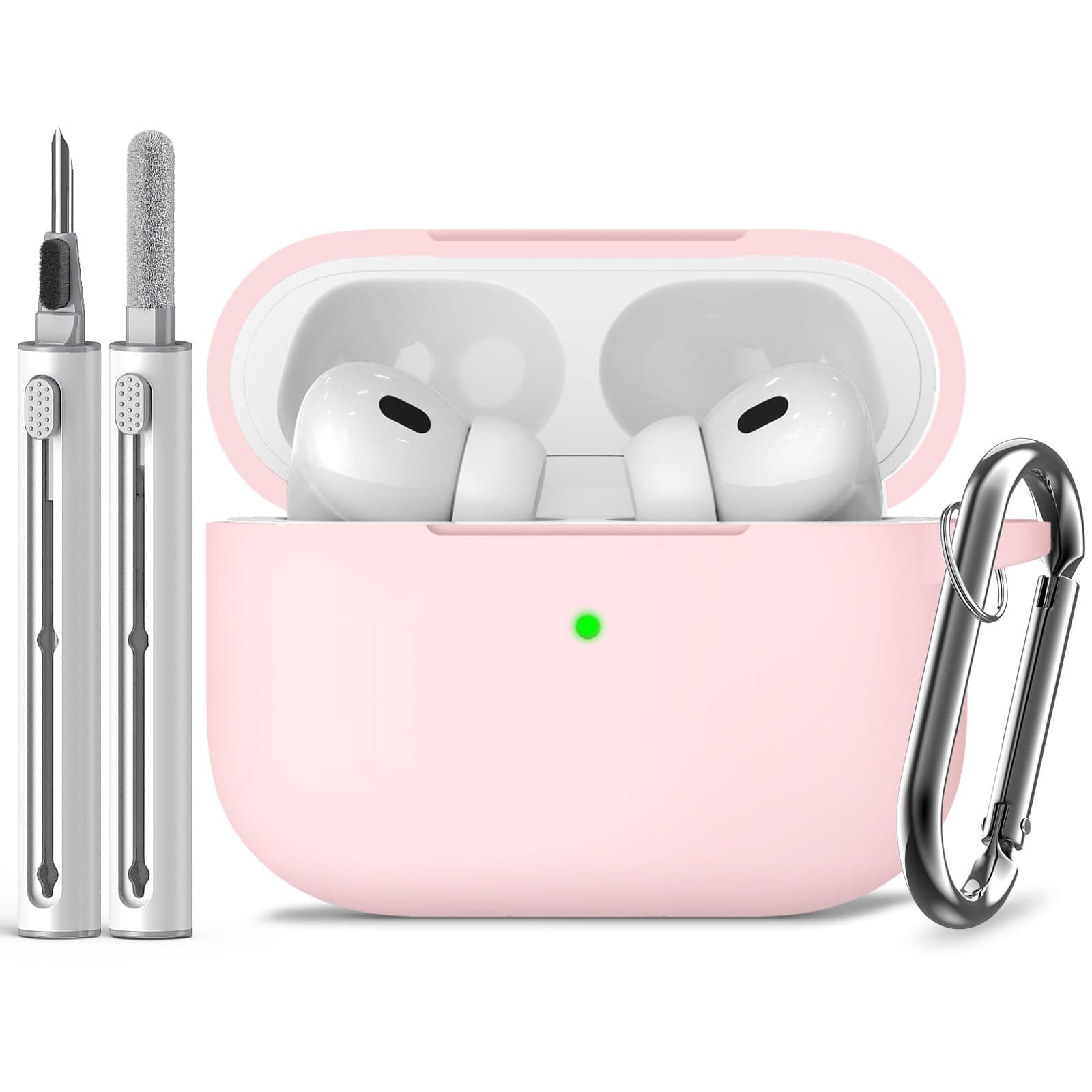 Inesore Compatible with Airpods Pro 2nd/1st Case Cover,Silicone Protective Case for Apple Airpods Pro 2nd/2st Generation Charging Case with Keychain and Cleaner Pen E2-Pale Pink