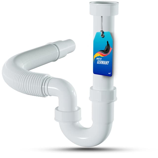 LOBENSWERK Flexibler Ablaufschlauch - 100% Wasserdicht - Siphon Küchenspüle mit G 1 1/2" und 40/50mm Einsteckmaß - Geruchsverschluss + Dichtungen Ohne Geräteanschlüsse