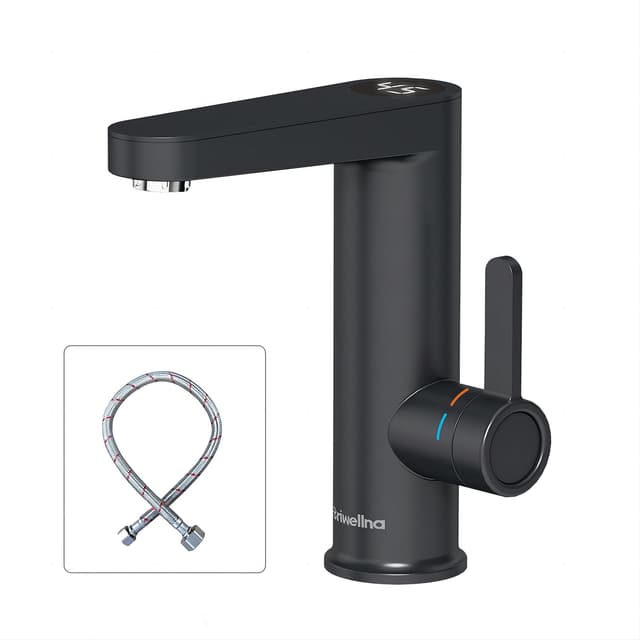 Briwellna Instant Hot Water Tap for Bathroom, Warmwasserhahn für Badezimmerwaschbecken, 220 V elektrischer Durchlauferhitzer mit Digitalanzeige, Durchlauferhitzer-Wasserhahn (Schwarz) Normal Schwarz