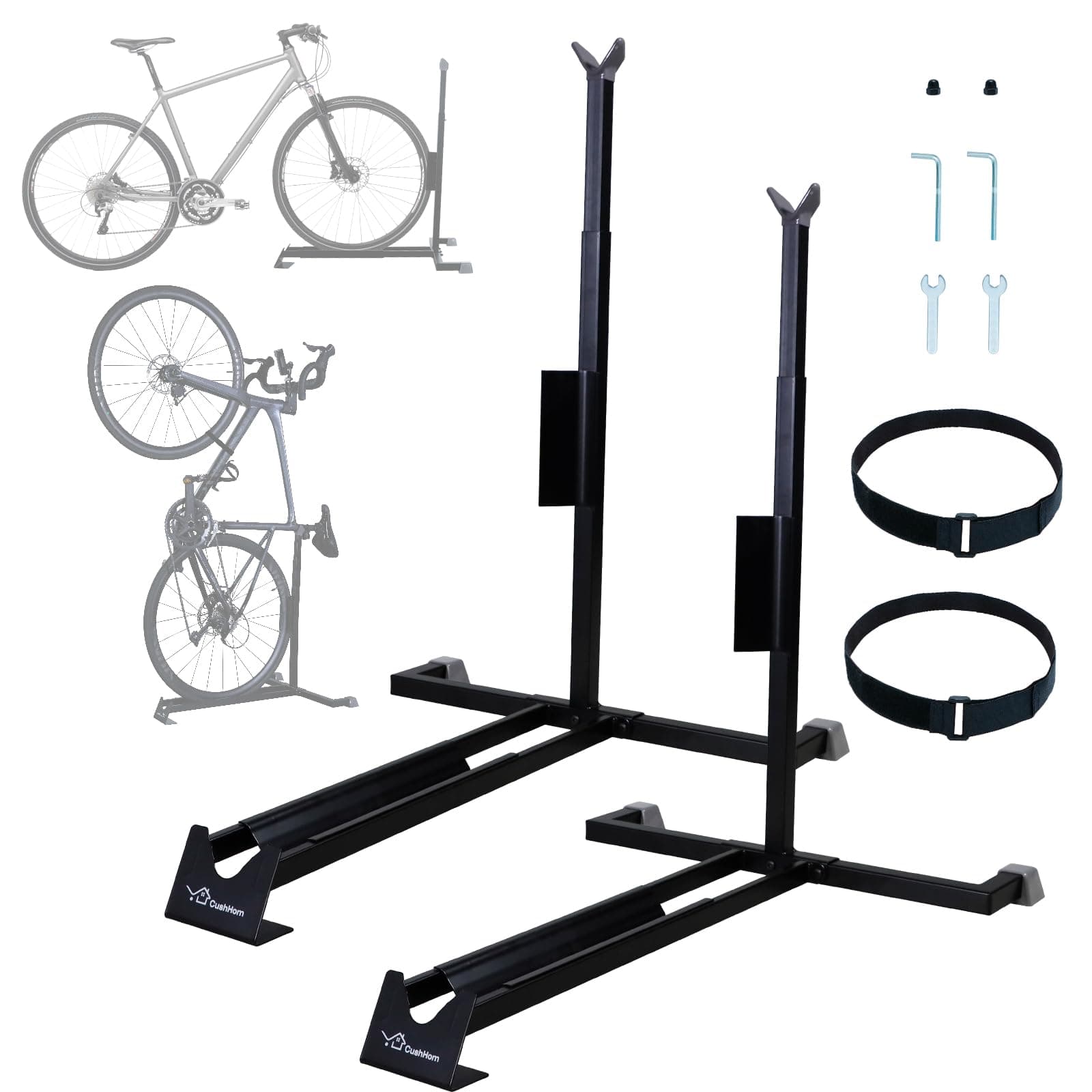 CCLIFE Fahrradständer Boden 2er von Mountainbike und Rennrad Freistehend Vertikaler und Horizontaler Fahrradhalterung Hochkant Höhenverstellbarer Höhenverstellbarer x 2