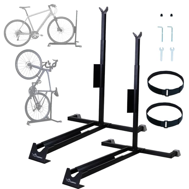 CCLIFE Fahrradständer Boden 2er von Mountainbike und Rennrad Freistehend Vertikaler und Horizontaler Fahrradhalterung Hochkant Höhenverstellbarer Höhenverstellbarer x 2