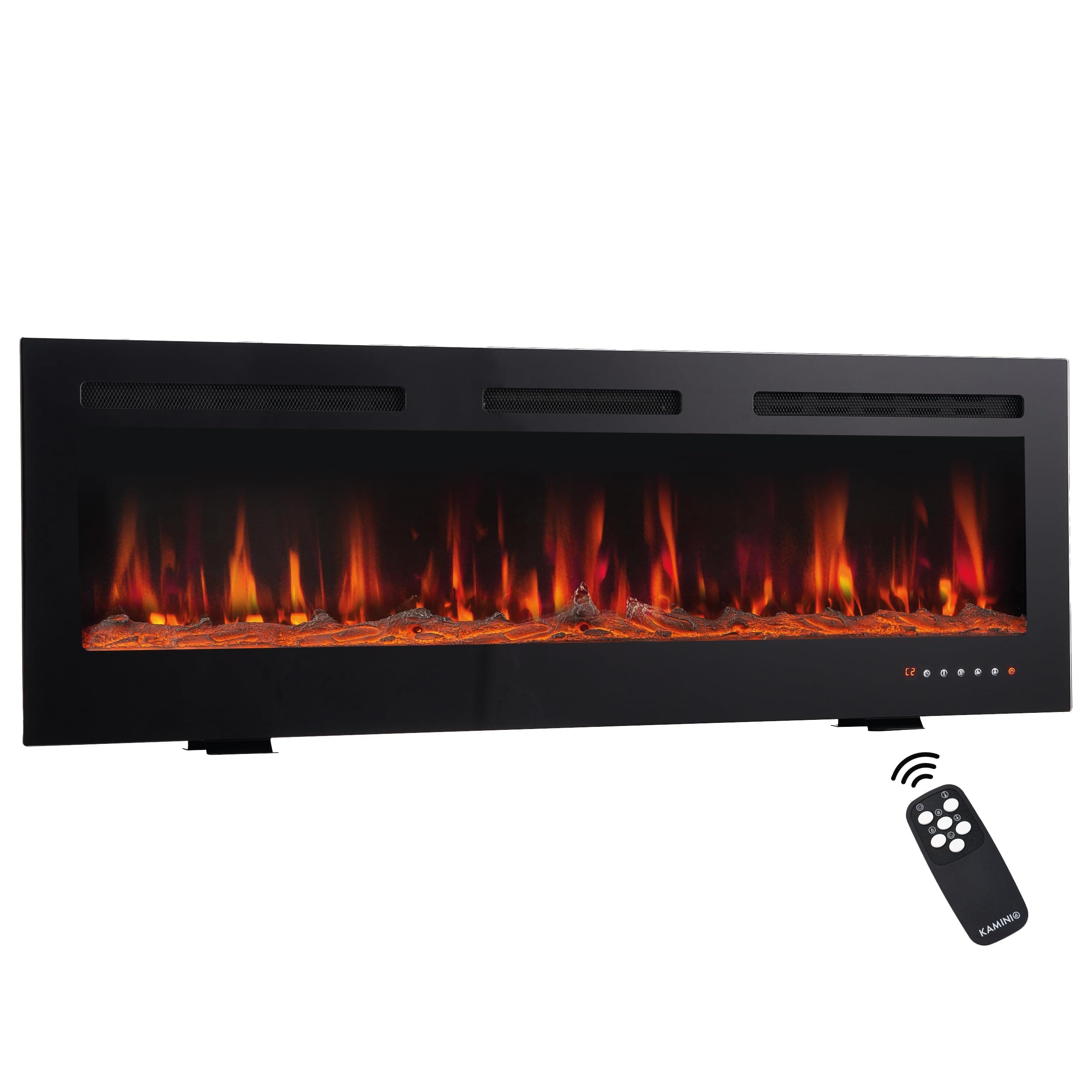 KAMINIO Elektrokamin Marlon - Elektrischer 3-in-1 Kamin mit Heizung, 3D-Flammeneffekt, 12 Flammenfarben, Fernbedienung (70 Zoll)