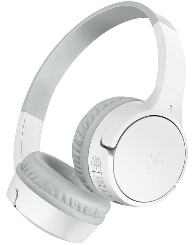 Belkin SoundForm Mini kabelloser Kinderkopfhörer mit integriertem Mikrofon und lustigen Aufklebern, 30 Std. Wiedergabe – Over-Ear-Kopfhörer für Unterricht, Ferien, iPhone, iPad, Galaxy – Weiß