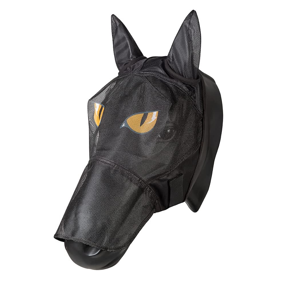 PFIFF 101013 Fliegenmaske Gesichtsmaske mit Motiv für Pferde, Fliegenschutz Schwarz-Curry Full/Warmblut/L