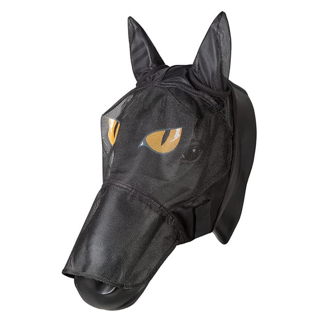 PFIFF 101013 Fliegenmaske Gesichtsmaske mit Motiv für Pferde, Fliegenschutz Schwarz-Curry Full/Warmblut/L