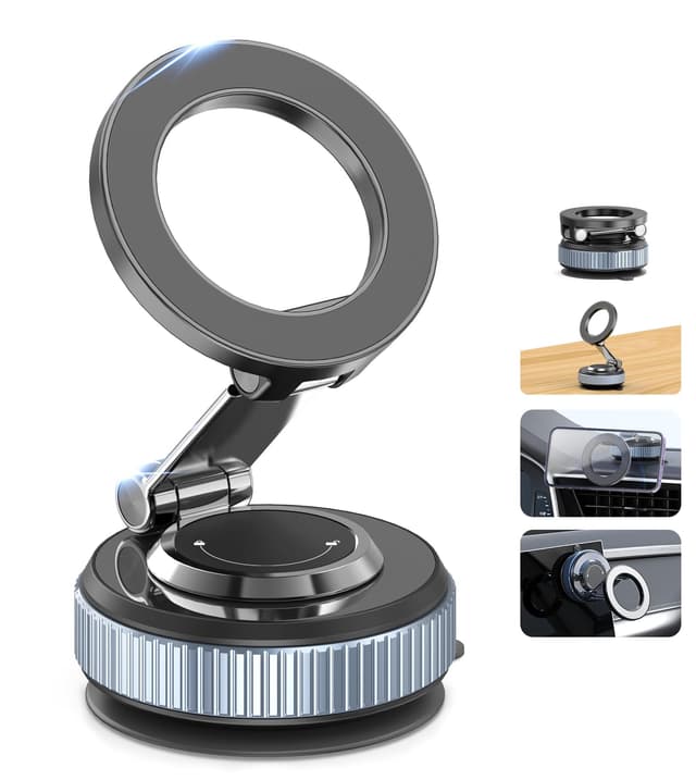 Gahenwo Verbesserte Vakuum Magnetische Handyhalterung Auto, 360° Drehbar Handy Halterung Auto Saugnapf Autohalterung, Faltbar Handy KFZ Halterungen mit Magnetring für alle Smartphones