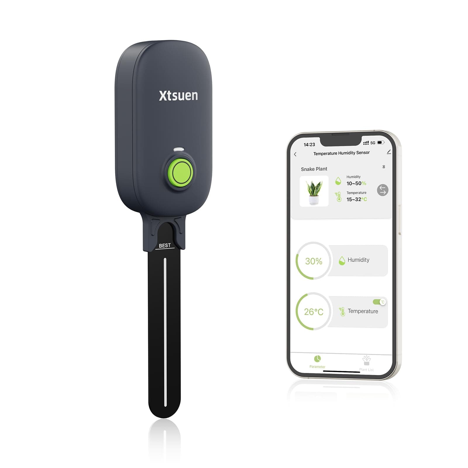 Xtsuen Feuchtigkeitsmessgerät Pflanzen,Bodenmessgerät,Kabelloser Bluetooth Bodenfeuchtesensor,2 in1 Boden-Feuchtigkeitsmesser,Garten Rasen Topfpflanzen Pflege