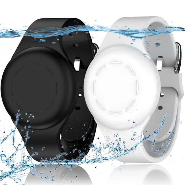 R-fun Waterproof Air Tag Armbänder für Kinder [2 Pack] Kompatibel mit Apple Air Tag Finders mit weichem Silikon, Anti Lost GPS Item Finders Case Cover für Kinder,Schwarz/Weiß