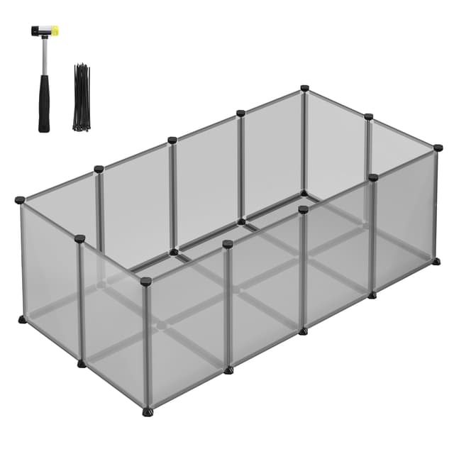 SONGMICS Freigehege mit Bodenplatten, Laufstall, Meerschweinchen Gehege, aus Kunststoff, Gehege für Hamster, Kaninchen, Igel, 125 x 63 x 42 cm, grau LPC001G01 S (125 x 63 x 42 cm) Grau