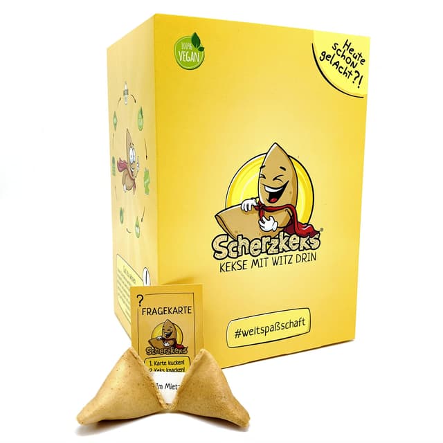 Scherzkeks 20er Box | 20 Kekse mit Scherzfrage & Antwort im Glückskeks, Lustige Geschenkidee Made in Germany, für Geburtstage, JGA, Familienfeiern, Weihnachten, Silvester 20 Stück (1er Pack)